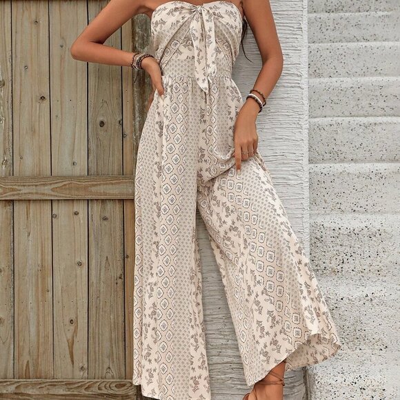 Apricot Boho Women's Printed Strapless Jumpsuit - Picture 1 of 6